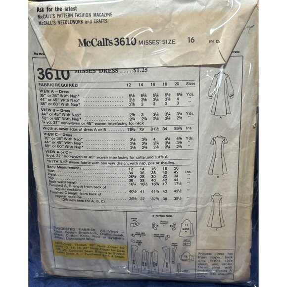 Fit & Flare Dress 1970 "Pattern "Pounds Thinner" Cut Vtg McCalls Misses Size 16 - Picture 4 of 4